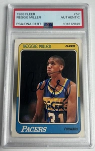 1988 FLEER REGGIE MILLER AUTOGRAFO FIRMATO ROOKIE SU CARTA #57 PSA/DNA PACERS HOF - Foto 1 di 2