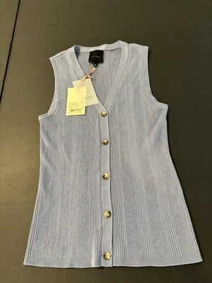 Alex Marie Knit Jessica Button Front V-Neck Sleeveless Cardigan Blue NWT Size M - Image 1 of 4