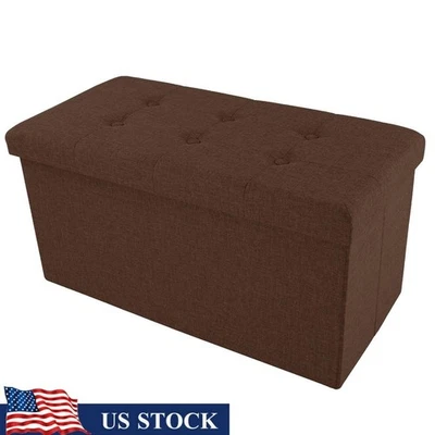 Storage Ottoman Bench Folding Lift Top Comfortable Entryway Foot Rest Brown New - Image 1 of 4