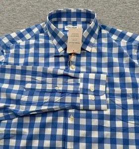 Peter Millar Shirt Mens Large Blue Summer Comfort Van Ness Gingham City NEW - Picture 1 of 9