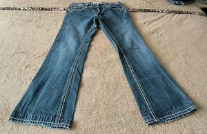 Laguna Beach Jeans Mens 34x33 Skulls Thick Stitch Blue Cotton Bootcut USA READ - Picture 1 of 15
