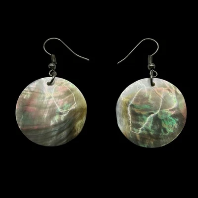 Ganchos circulares colgantes madreperla concha iridiscente perforada joyería de verano Foto 1 de 4