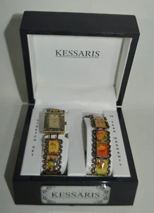 Kessaris Antique Tone Victorian Pictures Watch & Bracelet Set Stretch Bands - Picture 1 of 6