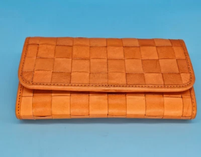 Hand Woven Brown Leather Clutch Wallet Classic Timeless Unique Boho Cute Foto 1 de 4