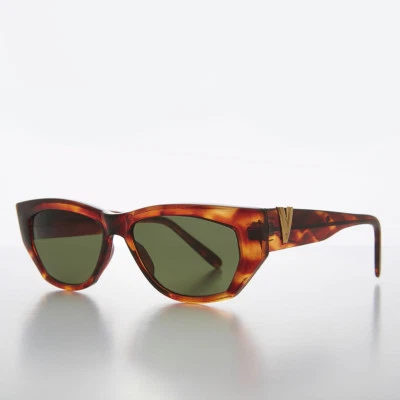 Chunky Mod Vintage Sunglass with Gold Bling Tortoiseshell / Green Lens- Val - Image 1 of 3