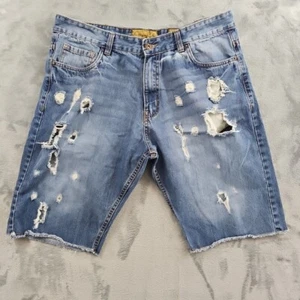 Evolution in Design Shorts Mens 38 Distressed Blue Denim Artisan Grunge Cut Off - Picture 1 of 11