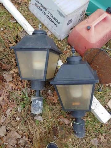 vintage electric Street Lanterns pair set aluminum mid century modern large size Cover