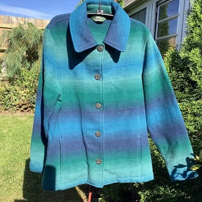 Chaqueta Woolrich Mujer Azul Verde Rayas Vintage S/M Bolsillos Abrigo Coche Foto 1 de 4