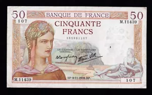 FRANCE 50 FRANCS 1939 P-85b VF RARE - Picture 1 of 3