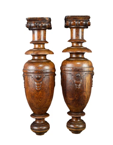 Antique Architectural Pair Carved Wood Corinthian Trim Posts Pillars Column Cover