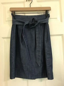 Elle Cotton Denim Straight Pencil Skirt High Waist Pleats Above Knee Size 6 - Picture 1 of 9