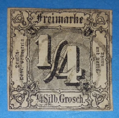 + 1863 Thurn Taxis German States Choice #15 1/4sgr Imperf.Margins 215-Wiesbaden - Image 1 of 2