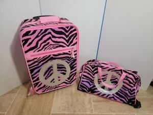 Girls Justice 2pc Luggage Set Ombre Pink Purple Zebra Peace Sign Suitcase Duffle