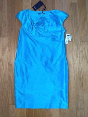 Les Copains $315 Y2K Vintage Teal Silk Boat Neck Dress 42 6 FLAW Broken Zipper - image 1 of 4