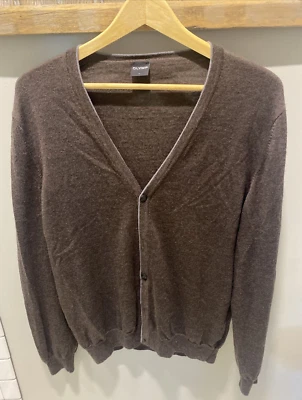 OLYMP Merino Wool Brown Gray Trim Men’s Cardigan Made in Germany Large NWOT - Image 1 of 4