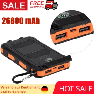 Solar Power Bank 26800 mAh Tragbar Externer Batterie Ladegerät für alle Handy DE - Zdjęcie 1 z 23