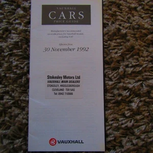 VAUXHALL Nova Astra Cavalier Carlton Calibra Frontera Senator PRICE LIST 1992 - Picture 1 of 1