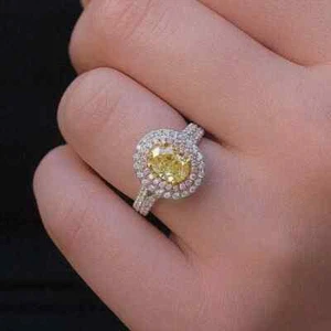 2Ct Oval Lab-Created Canary Yellow Diamond Engagement Ring 14KWhite Gold Plated - Picture 1 of 1