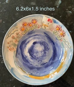handmade Ceramic Small plate Sanrio 3D Hello Kitty w/ Flowers Cute One Of a Kind - Picture 1 of 2