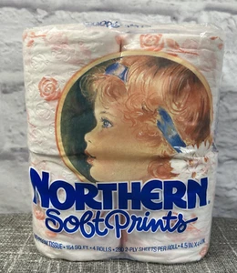Vintage 80s Northern Soft Prints Peach Roses Toilet Paper Sealed 4-Pack NOS - Picture 1 of 4