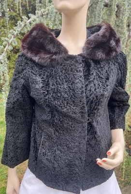 CHAQUETA ABRIGO DE CORDERO PERSA NEGRA ARNOLD POLICÍA AÑOS 50 VINTAGE CUELLO VISÓN Foto 1 de 4