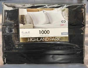 JUEGO DE SÁBANAS KING HIGHLAND PARK 1000 HILOS 6 PIEZAS 100% Algodón NEGRO NUEVO - Imagen 1 de 9