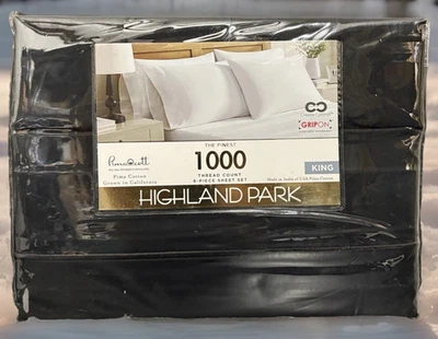HIGHLAND PARK 6-PIECE 1000 THREAD COUNT SHEET SET KING 100% Cotton BLACK NEW - Image 1 of 4