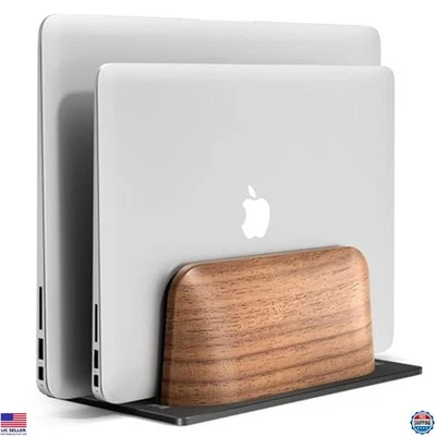 Soporte vertical para portátil, soporte de madera de doble ranura, base ajustable para portátiles Foto 1 de 4