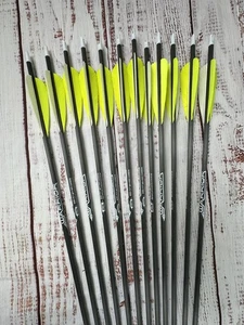 Dozen (12) Gold Tip Warrior 600 spine fletched carbon arrows 4" FEATHERS - Picture 1 of 4