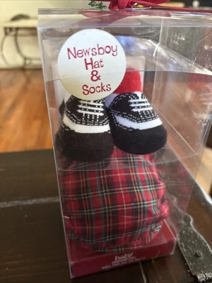 Baby Essentials Infant Red Plaid Newsboy Cap & Socks Accessory Set - 0-6M - Image 1 of 4