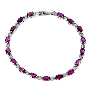 925 Sterling Silver Bracelet Oval Rhodolite 6x4mm Gemstone Jewelry 7.5 - Picture 1 of 14