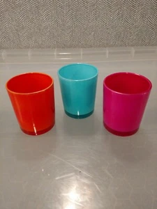 Portavelas votivas de vidrio naranja, rosa y azul - 2 1/2" X 2" cada uno - Imagen 1 de 7