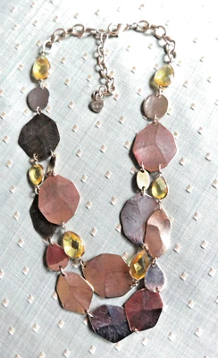 МОДНОЕ ОЖЕРЕЛЬЕ СМЕШАННЫЕ МЕТАЛЛИЧЕСКИЕ ТОНА ЯНТАРНЫЙ БЕЗЕЛЬ ЗОЛОТО СЕРЕБРО МЕДЬ СЛОИСТЫЙ ДВОЙНОЙ - Изображение 1 из 4