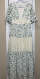 ASOS Women's 10 Eyelet Tiered Midi Tea Dress Mixed Ditsy Print Embroidered NWT - Picture 1 of 11