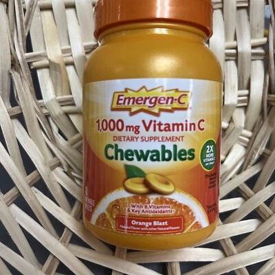 Suplemento dietético mastigável de vitamina C Orange Blast Emergen-C 40 quilates 1.000 mg 7/26 - Imagem 1 de 4