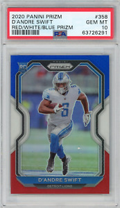 Graded 2020 Panini Prizm D'Andre Swift #358 Red White Blue Rookie RC Card PSA 10