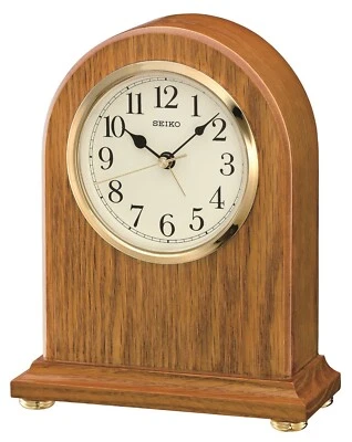 Seiko Wooden Oak Quartz Mantle Clock with Clear Dial and Alarm QXE031B - MARKED - Image 1 of 4