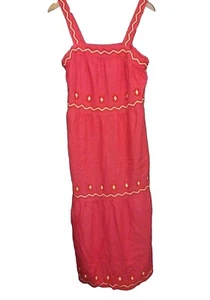 Loft Linen Maxi Dress Women S Pink Embroidered Aztec Tiered Square Neck Sundress - Picture 1 of 5