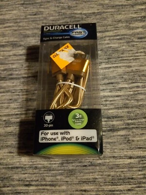 Duracell-      Charging Sync Cable For Older Model Iphones And Ipods 3 ft-NEW... - Image 1 of 4