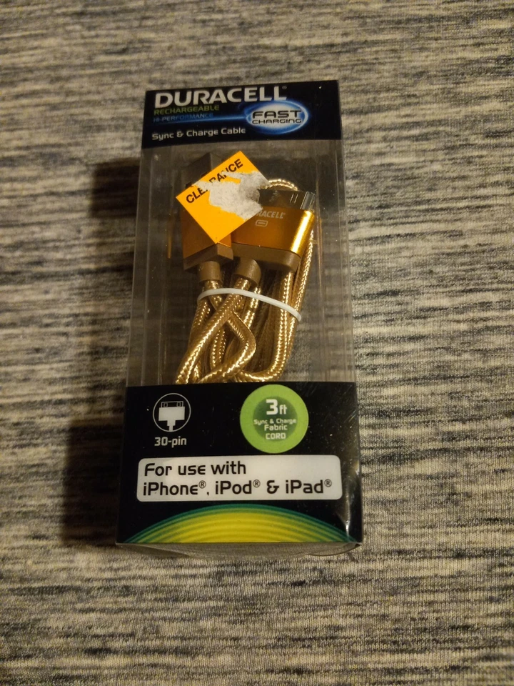 Duracell-      Charging Sync Cable For Older Model Iphones And Ipods 3 ft-NEW... - Image 1 of 4