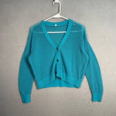Uniqlo Womens Turquoise Open-Knit Button Cardigan 100% Cotton Small - Image 1 of 4