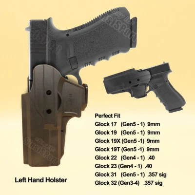 Funda para mano izquierda G17 con clip para cinturón ajuste Glock 44 45 32 31 19 17 Gen5-1 G22 23 OWB Foto 1 de 4
