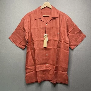 Tori Richard Mens Clay Solid Linen Short Sleeve Button-Up Hawaiian Shirt Size M - Picture 1 of 6