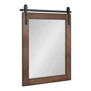 24in. W x 30.20in. H Walnut Brown Rectangular Farmhouse Frame Wall Mirror Vanity - Picture 1 of 7