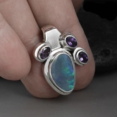 OPAL PENDANT 925 STERLING SILVER AUSTRALIAN BOULDER PENDANT AMETHYST HANDMADE - Image 1 of 2