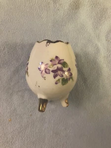 Enesco Purple Flower 3 Leg Egg Mini Vase Gold Trim Japan VTG Marked - Picture 1 of 4