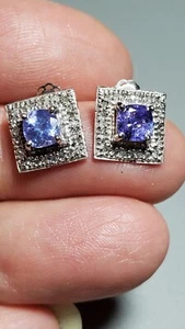 1.64 tcw/Genuine Tanzanite & Diamond in 10K Solid White Gold Stud Earrings - Picture 1 of 19