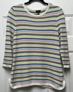Talbots Sweater Multi-Color Striped Pull Over 3/4 Sleeve Size Medium Petite - Picture 1 of 4