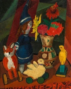 Still Life With Flower Jug and Puppet Rudolf Wacker 1926 Expressionist Austrian - Picture 1 of 2