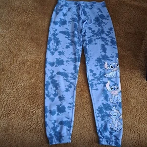 Disney Stitch Sweatpants Girls Small Blue Drawstring Sweatpants Joggers - Picture 1 of 3